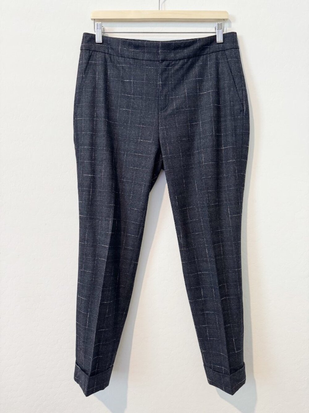 Lorena Antoniazzi Pants Size 8 Plaid Cuffed Straight Leg Wool Old Money Chic